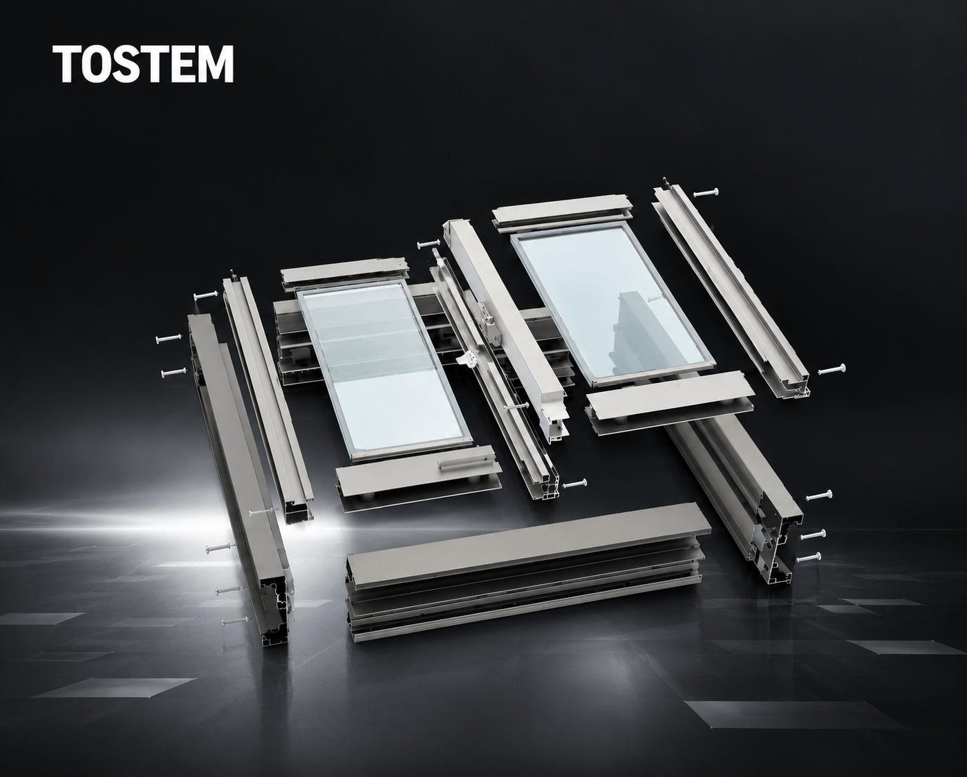 exploded tostem aluminium window assembly